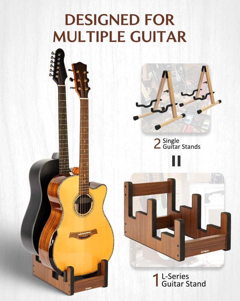 STRICH Wooden Guitar Stand for Multiple Guitars, 2-Holder, Front Display Space-Saving Floor Guitar Rack for Home, Studio, Stage, Walnut Color, L-2AW (For 2 Acoustic) - Image 2